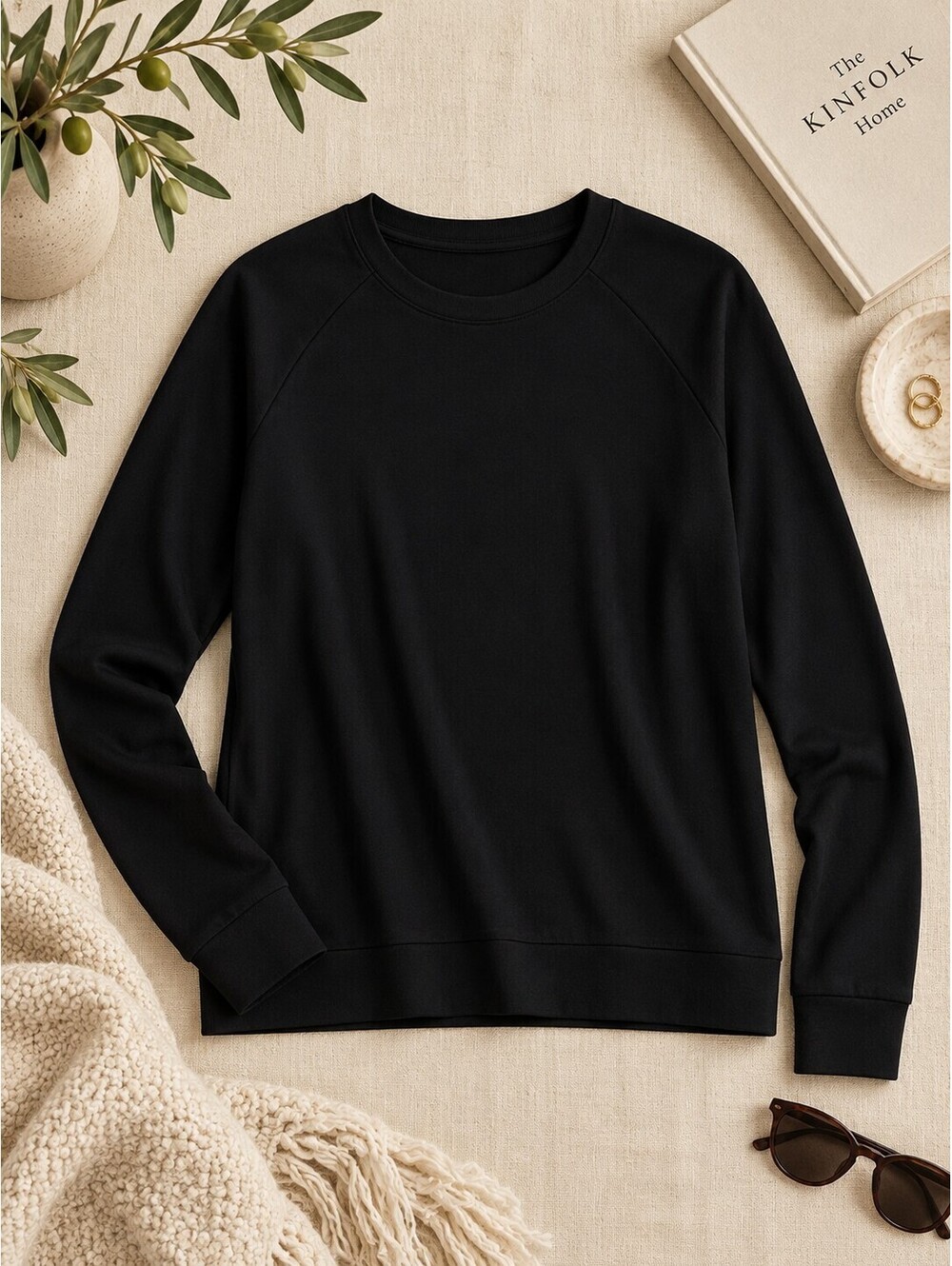 Cozy Earth Women's Brushed Bamboo Pullover Crewneck Sweater Black Medium M NWT